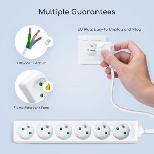 Aigostar  Listwa zasilająca na 6 gniazd typu francuskiego bez przełącznika 3 Listwa zasilająca na 6 gniazd typu francuskiego bez przełącznika 3 4