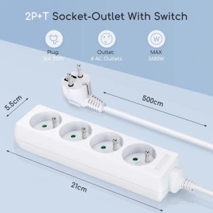 Aigostar  Listwa zasilająca na 4 gniazda typu francuskiego bez przełącznika Listwa zasilająca na 4 gniazda typu francuskiego bez przełącznika 2