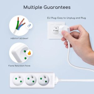 Aigostar  Listwa zasilająca na 3 gniazda typu francuskiego bez przełącznika Listwa zasilająca na 3 gniazda typu francuskiego bez przełącznika 5