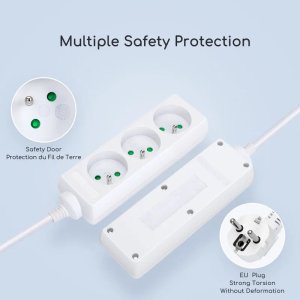 Aigostar  Listwa zasilająca na 3 gniazda typu francuskiego bez przełącznika Listwa zasilająca na 3 gniazda typu francuskiego bez przełącznika 9