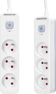 Aigostar  Francuski przedłużacz 3-gniazdowy z wyłącznikiem biało-szary 3m Francuski przedłużacz 3-gniazdowy z wyłącznikiem biało-szary 3m 2