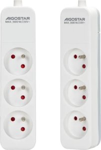 Aigostar  Francuski przedłużacz 3-gniazdowy z wyłącznikiem biały Francuski przedłużacz 3-gniazdowy z wyłącznikiem biały 2