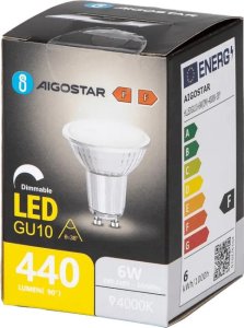 Aigostar  Żarówka LED GU10 6W 4000K z możliwością ściemniania i szklanym kloszem LED GU10 6W 4000K z możliwością ściemniania i szklanym kloszem 1