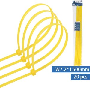 Organizer Aigostar  Nylonowa opaska zaciskowa 20 szt. 7,2x500 mm żółta Nylonowa opaska zaciskowa 20 szt. 7,2x500 mm żółta 2