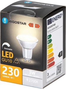 Aigostar  Żarówka LED GU10 3W 2700K z możliwością ściemniania i szklanym kloszem LED GU10 3W 2700K z możliwością ściemniania i szklanym kloszem 1