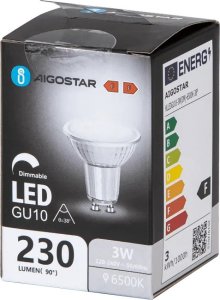 Aigostar  Żarówka LED GU10 3W 6500K z możliwością ściemniania i szklanym kloszem LED GU10 3W 6500K z możliwością ściemniania i szklanym kloszem 1