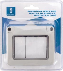 Aigostar  Wodoodporny włącznik potrójny jednobiegunowy natynkowy szary z klapką Wodoodporny łącznik potrójny jednobiegunowy natynkowy szary 2