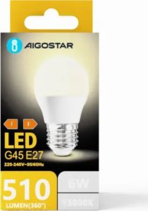 Aigostar  Żarówka diodowa kulka LED G45 E27 6W 3000K Żarówka diodowa kulka LED G45 E27 6W 3000K 3
