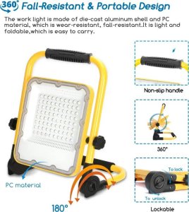 Aigostar  Przenośna lampa robocza halogen LED Ładowalny z usb reflektor 50W/5V Przenośna lampa robocza halogen LED Ładowalny z usb reflektor 50W/5V 6