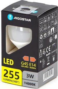 Aigostar  Żarówka diodowa kulka LED G45 E14 3W 4000K Żarówka diodowa kulka LED G45 E14 3W 4000K 1