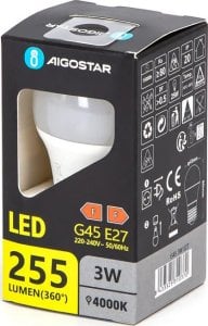 Aigostar  Żarówka diodowa kulka LED G45 E27 3W 4000K Żarówka diodowa kulka LED G45 E27 3W 4000K 1