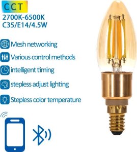 Aigostar  Inteligentna żarówka Bluetooth Mesh C35 4.5W CCT E14 Inteligentna żarówka Bluetooth Mesh C35 4.5W CCT 2