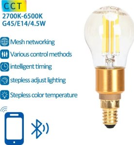 Aigostar  Inteligentna żarówka Bluetooth Mesh G45 4.5W CCT E14 Inteligentna żarówka Bluetooth Mesh G45 4.5W CCT 2