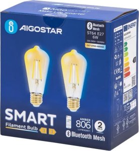 Aigostar  Inteligentna żarówka Bluetooth Mesh ST64 6W CCT 2 szt. Inteligentna żarówka Bluetooth Mesh ST64 6W CCT 2 szt. 1