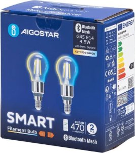 Aigostar  Inteligentna żarówka Bluetooth Mesh G45 4.5W CCT 2 szt. Inteligentna żarówka Bluetooth Mesh G45 4.5W CCT 2 szt. 1