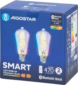 Aigostar  Inteligentna żarówka Bluetooth Mesh ST64 4.9W RGBW 2 szt. Inteligentna żarówka Bluetooth Mesh ST64 4.9W RGBW 2 szt. 1