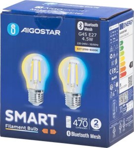 Aigostar  Inteligentna żarówka Bluetooth Mesh G45 4.5W CCT 2 szt. Inteligentna żarówka Bluetooth Mesh G45 4.5W CCT 2 szt. 1