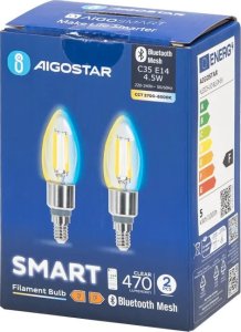 Aigostar  Inteligentna żarówka Bluetooth Mesh C35 4.5W CCT 2 szt. E14 Inteligentna żarówka Bluetooth Mesh C35 4.5W CCT 2 szt. 1