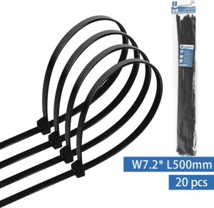 Organizer Aigostar  Nylonowa opaska zaciskowa 20 szt. 7,2x500 mm czarna Nylonowa opaska zaciskowa 20 szt. 7,2x500 mm czarna 2