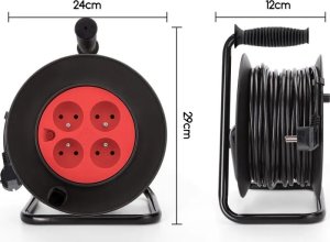 Aigostar  Przedłużacz bębnowy z 4 gniazdami typu francuskiego 3G 1.0m 25 m czarny Zwijacz kabla z 4 gniazdami typu francuskiego 3G 1.0m 25 m czarny 2