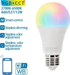 Aigostar  Inteligentna żarówka WiFi WB A60 E27 12W RGB+CCT Inteligentna żarówka WiFi WB A60 E27 12W RGB+CCT 2