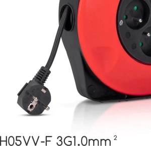 Adapter AV Aigostar  Przedłużacz na bębnie z 4 gniazdami typu francuskiego 3G 1.0mm2 10 m czarny Zwijacz kabla z 4 gniazdami typu francuskiego 3G 1.0mm2 10 m czarny 3