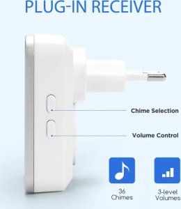 Aigostar  Bezprzewodowy dzwonek do drzwi na prąd zmienny biały i srebrny Bezprzewodowy dzwonek do drzwi na prąd zmienny biały i srebrny 4