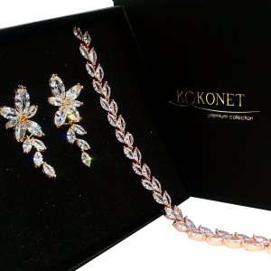 KOKONET Kwiatowe kolczyki bransoletka w kolorze rose gold ELEGANCKA biżuteria ślub 1