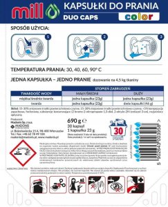 Mill Kapsułki do prania kolorowych tkanin 30 szt Mill duo caps 2