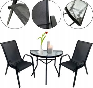 kontrast Zestaw mebli ogrodowych LIPARIS - stół + 2 krzesła, czarny, idealny na taras i balkon 2