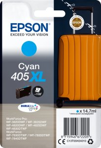 Tusz Epson Epson 405XL - 14.7 ml - XL - Cyan - original - Blister mit RF- / akustischem Alarmsignal - Tintenpatrone - fur WorkForce WF-7310, 7830, 7835, 7840, WorkForce Pro WF-3820, 3825, 4820, 4825, 4830 1