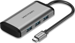 HUB USB Vention Vention docking station 5in1: USB-C to USB3.0 x 4/PD converter 0.15m Pilkas metal type 1