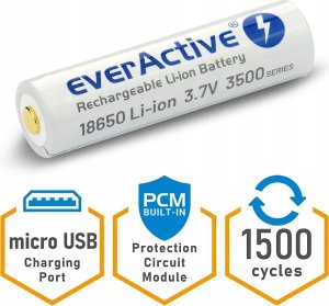 EverActive everActive USB įkraunamas 18650 3,7V 3500mAh akumuliatorius su PCM 11