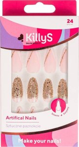 KILLYS Artifical Nails sztuczne paznokcie Stiletto Golden Glitter French 24szt 1