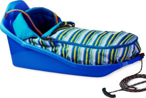 Prosperplast Sanki z oparciem TOPO zapinane pasy + Śpiwór 2