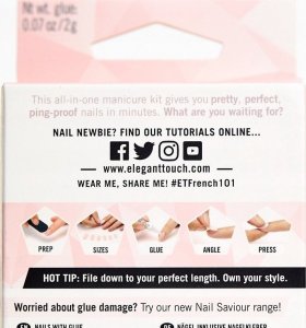 Elegant Touch Set, Elegant Touch, Natural French, Square, Artificial Nails, Bare, 101, Size Medium, 24 pcs For Women 2