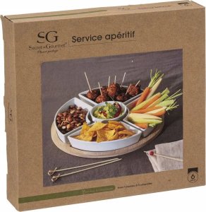 Secret de Gourmet Zestaw do przekąsek: 6 porcelanowych miseczek + bambusowa taca 6