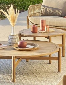 DLGTP Stolik kawowy z drewna akacji DEONA, ogrodowy, Ø 80 cm 2