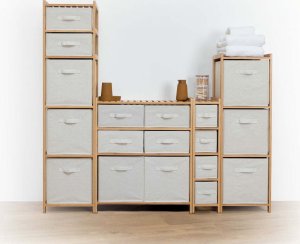 5five Wąski regał bambusowy TIDY z 4 materiałowymi koszami, wys. 78,5 cm 5