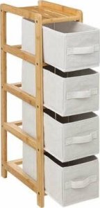 5five Wąski regał bambusowy TIDY z 4 materiałowymi koszami, wys. 78,5 cm 7