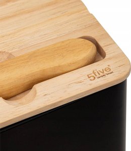 Chlebak 5five Czarny chlebak z deską do krojenia i z nożem z ząbkami, 32,7 x 20,2 x 14,5 cm 5