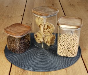 5five Pojemnik szklany z pokrywką z drewna akacjowego, 1 L 4