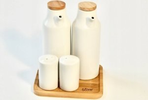 5five Dozowniki do przypraw na oliwę, ocet, sól i pieprz, komplet ceramiczny, biały 6