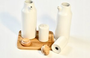5five Dozowniki do przypraw na oliwę, ocet, sól i pieprz, komplet ceramiczny, biały 8