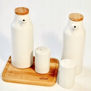 5five Dozowniki do przypraw na oliwę, ocet, sól i pieprz, komplet ceramiczny, biały 9