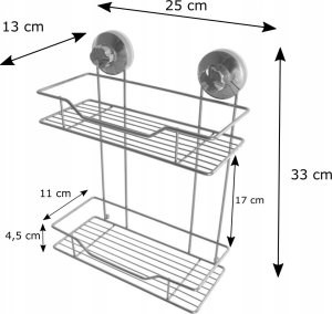 5five Półka łazienkowa, wisząca na przyssawki, 2 poziomy, stal chromowana, narożna 2