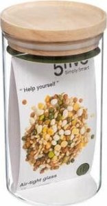 5five Pojemnik na sypką żywność z drewnianą pokrywką, hermetyczny, 1 L 3