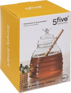 5five Słoik szklany do przechowywania miodu, duży pojemnik kuchenny + specjalna łyżka - wys. 14 cm, SECRET de GOURMET 2