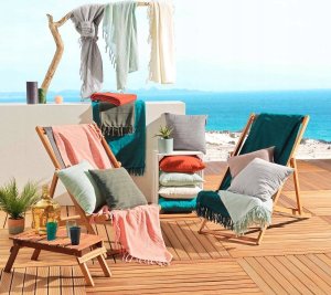 Douceur d`Interieur Koc bawełniany z frędzlami LILIA, tkana bawełna, 150 x 150 cm 2