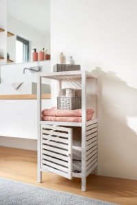 Zeller Regał łazienkowy z szafką drewniany, 2 poziomy, kolor biały, ZELLER 2